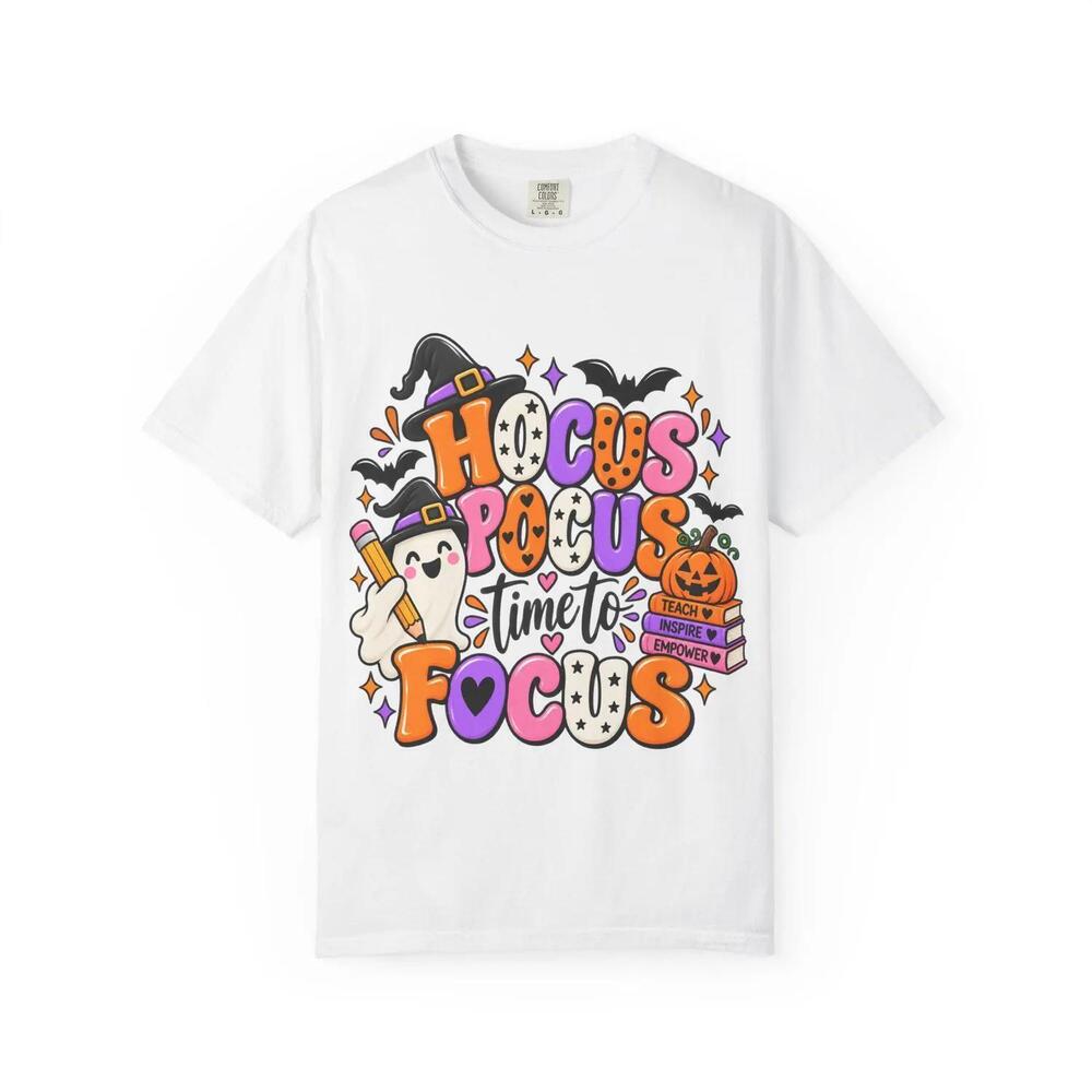Hocus Pocus Time To Focus T-Shirt Halloween Witch Ghost Pumpkin